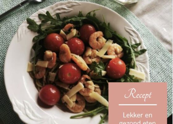 Pasta pesto met garnalen